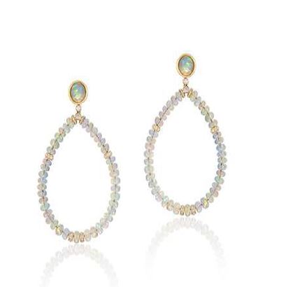 Opal Beads Long Earring w/ Diamond Rondels