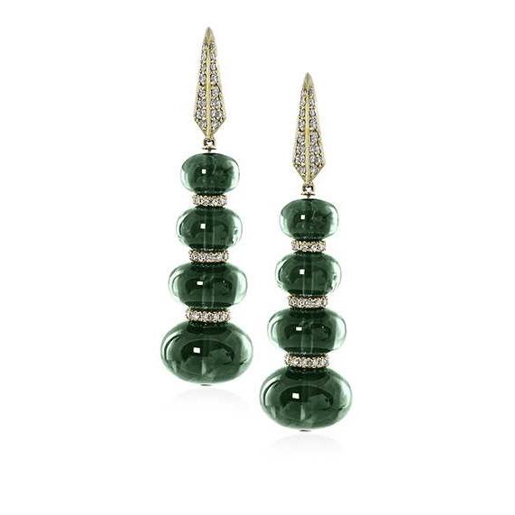 Emerald Beads Long Earrings