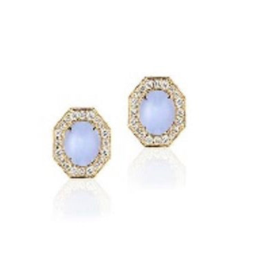 Blue Chalcedony Stud Earrings With Diamonds