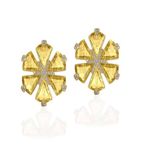 Golden Rutilated Fancy Trillion Flower Diamond Earrings