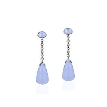 Blue Chalcedony Long And Skinny Drop Earrings