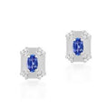 Rectangular Shape, Sapphire & Diamond Stud Earrings