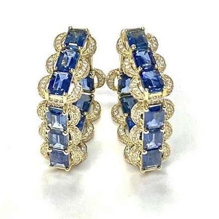 Blue Sapphire Square Shape Hoops