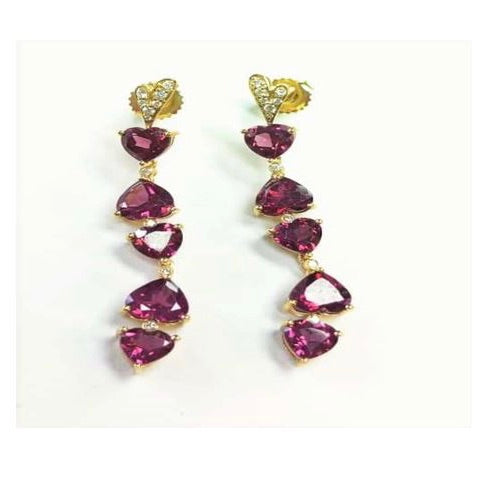 Heart Shaped Garnet Single Line Long Earrings