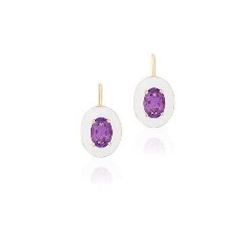 Faceted Oval Amethyst Earrings With White Enamel