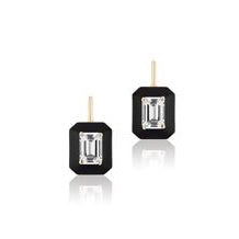 Rock Crystal Emerald Cut Earring with Black Enamel