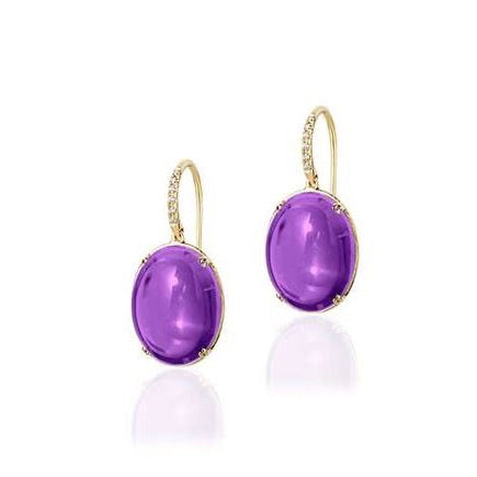 Oval Disc Amethyst Drop Earrings