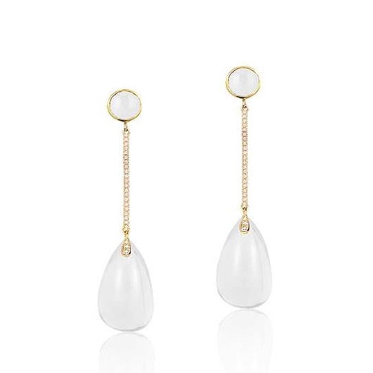 Moon Quartz Drops with Long Earrings with Diamond Bar