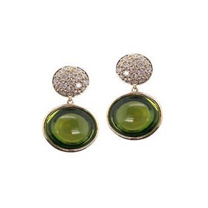 Green Tourmaline Round Disc Earrings with Diamonds