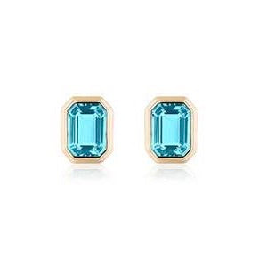 Amethyst Emerald Cut Bezel Set Stud Earrings