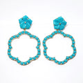 Turquoise Flower and Open Motif Earrings wIth Diamonds