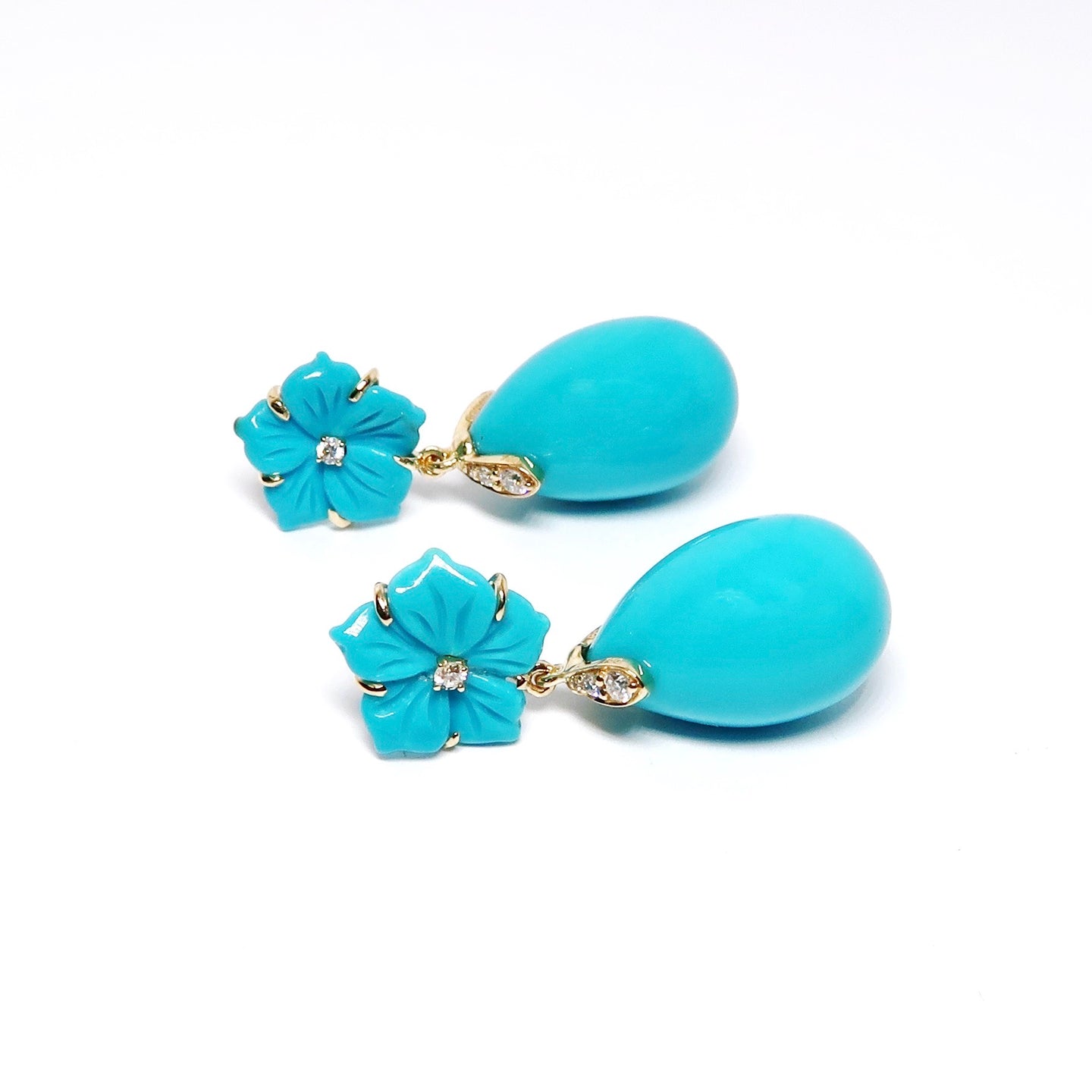 Turquoise Drop & Flower Earrings with Diamonds