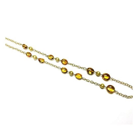 Citrine Tumble with Gold Pearl Chain Necklace
