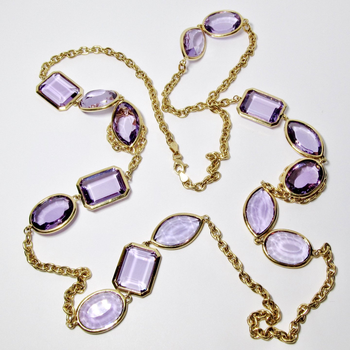 Lilac Amethyst Emerald Cut Yellow-Gold Necklace