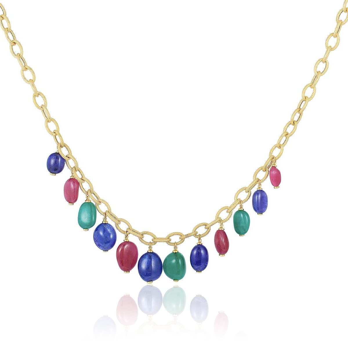Emerald, Tanzanite and Rubelit Necklace