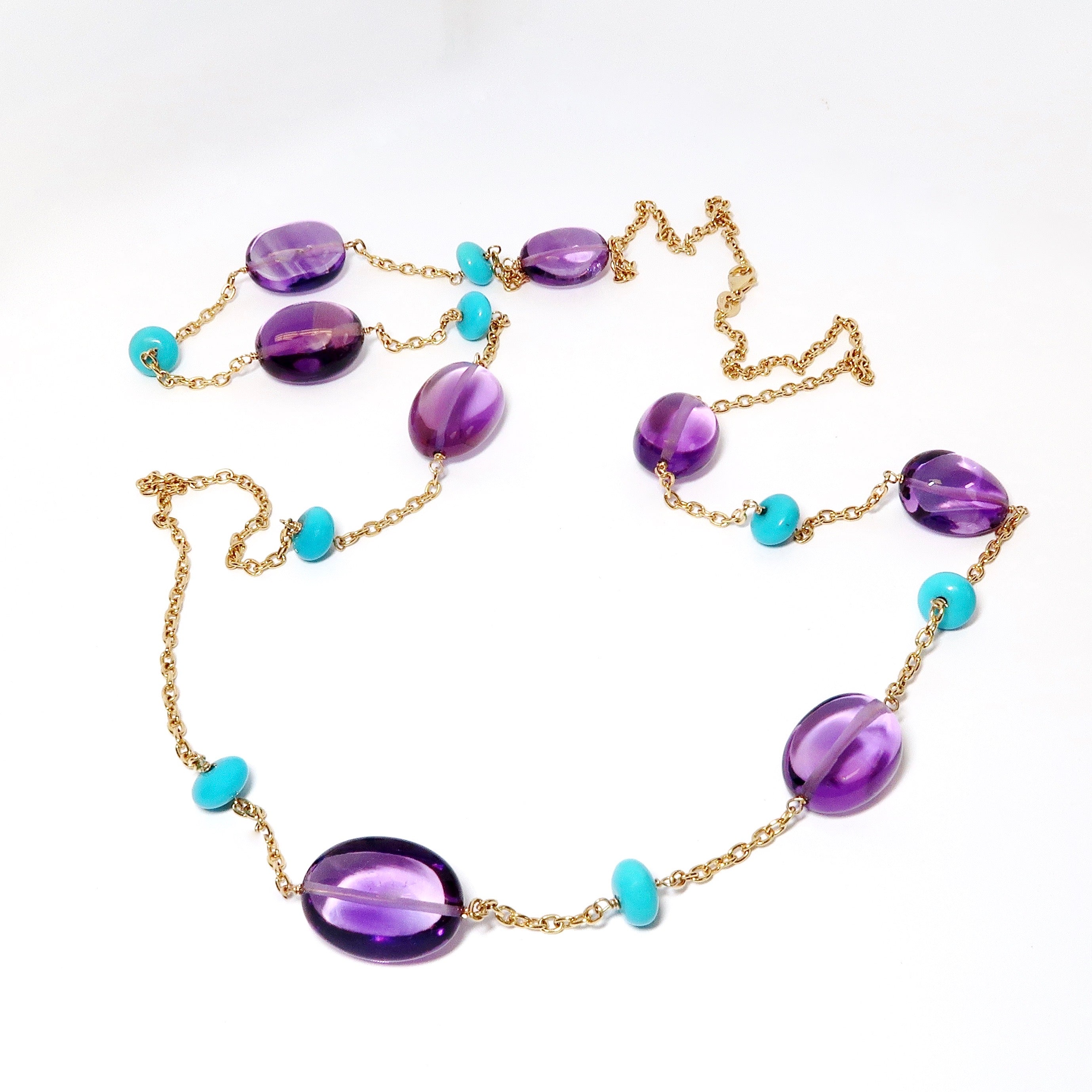 Amethyst Tumble with Turquoise Sleeping Beauty Rondel Chain Necklace