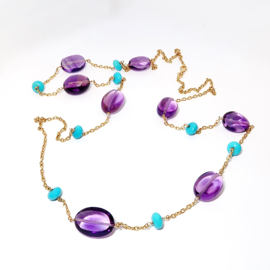 Amethyst Tumble with Turquoise Sleeping Beauty Rondel Chain Necklace