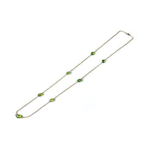 Peridot Cabochon with Bezels, Pave Links, Chain Necklace