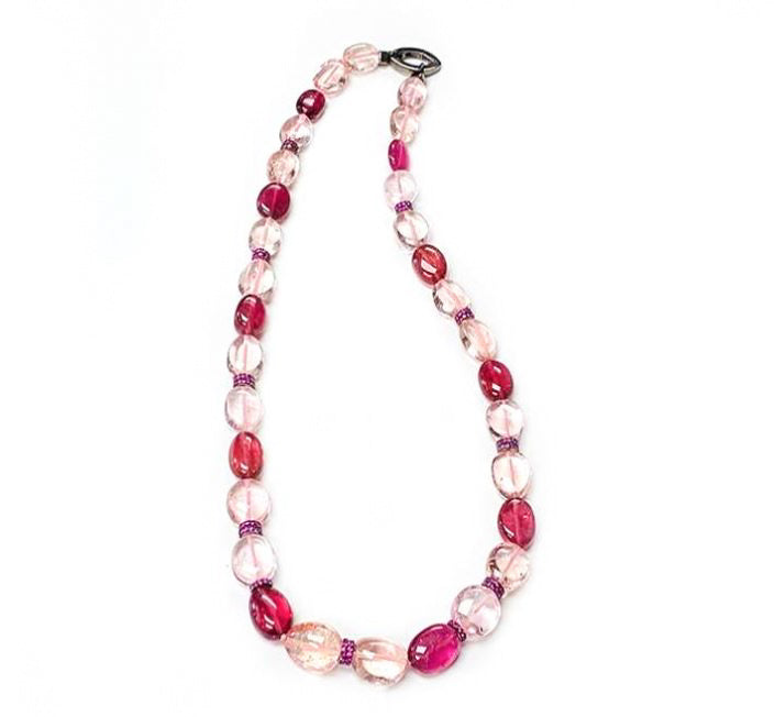 Morganite And Rubelite Tumble Bead Necklace