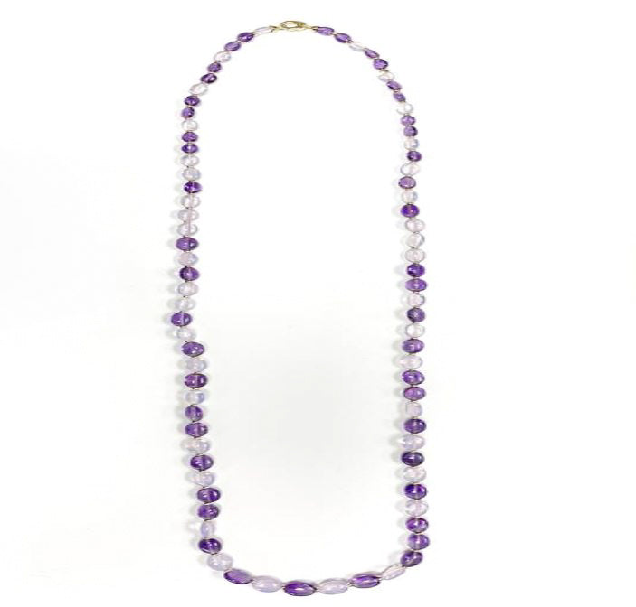 Amethyst and Lavender Moon Quartz Tumbled Beads Necklace