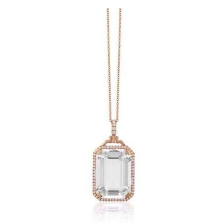 Emerald Cut Rock Crystal Diamond Pendant Necklace