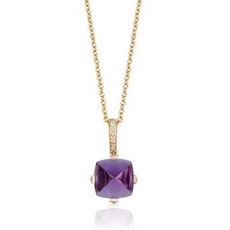Sugarloaf Amethyst & Diamond Pendant Necklace