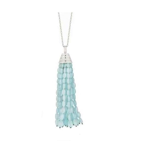 Aqua Tumble Tassel Pendant with Diamond Cap