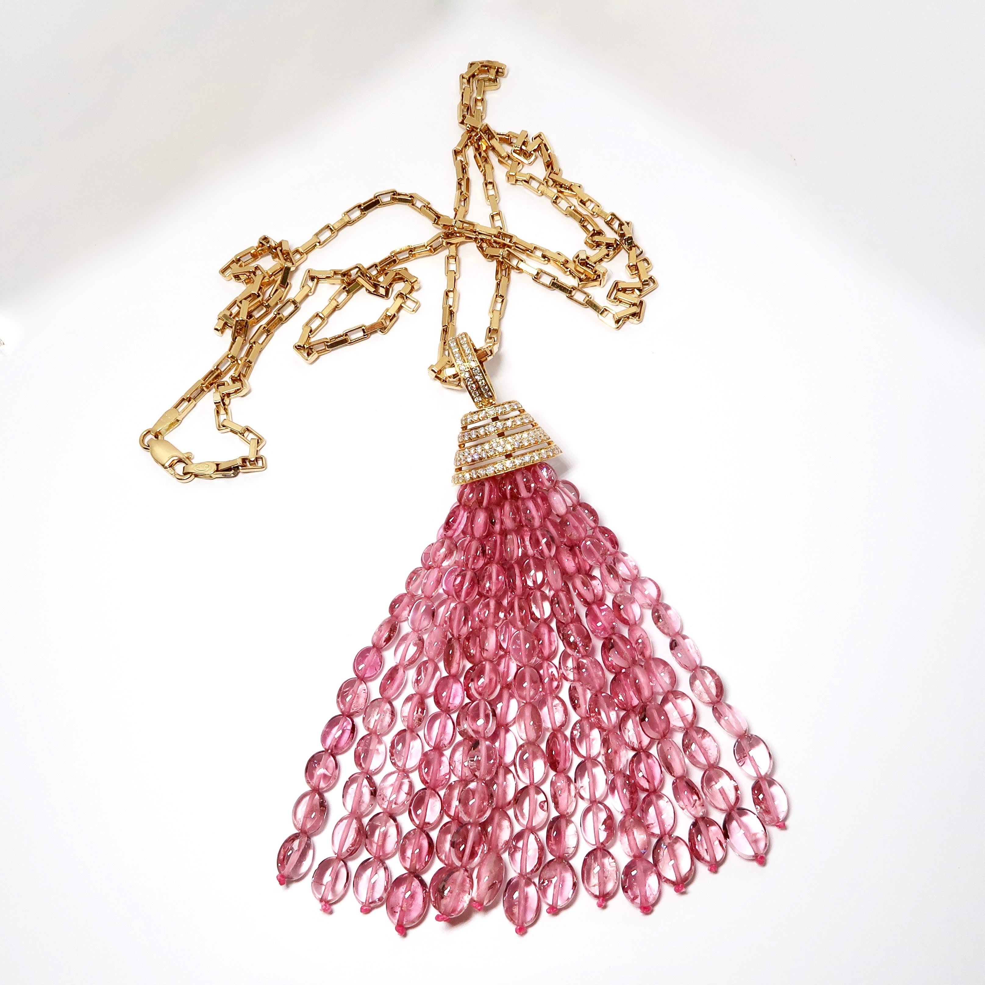 Pink Tourmaline Tumble Tassel w/ Diamond Cap