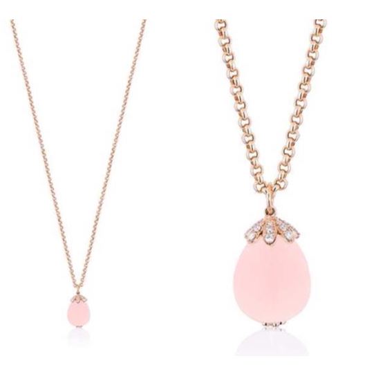 Drop Rose Quartz Pendant with Diamonds, 18K Pink Gold
