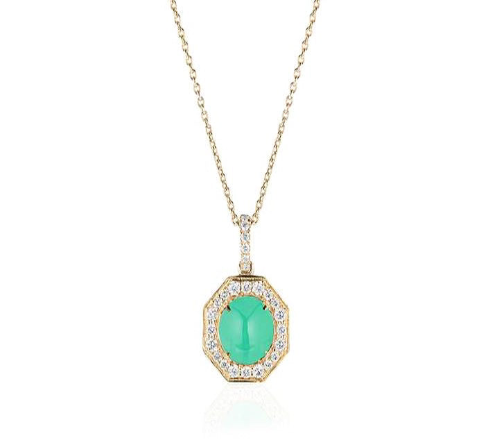 Chrysoprase Small Pendant with Diamonds