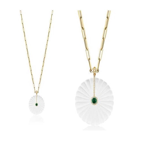 Carved Crystal Pendant with Emerald & Diamond