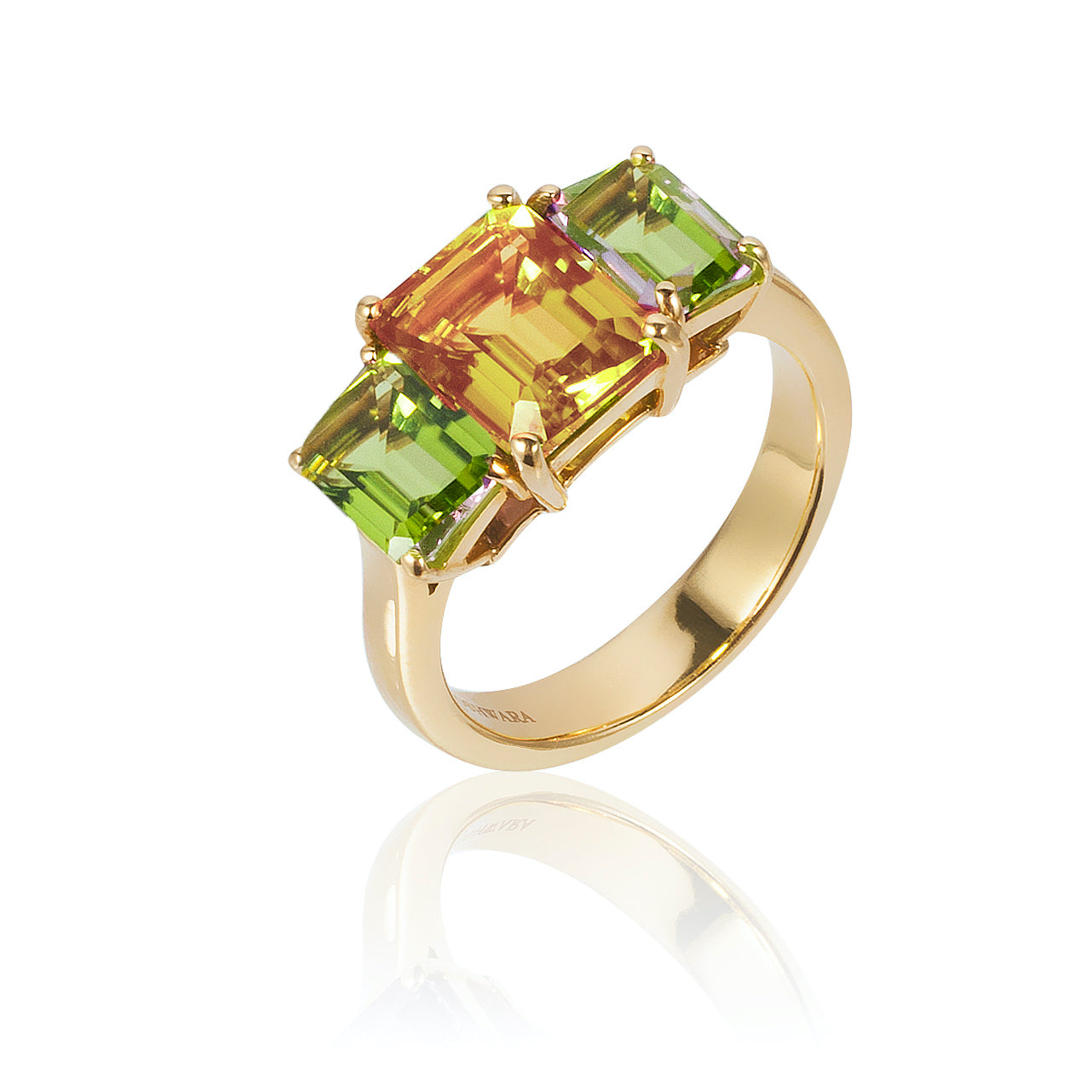 3 Stone Peridot and Citrine Ring