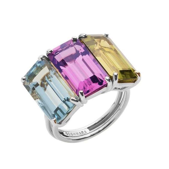 Three Color Stone Emerald Cut Ring