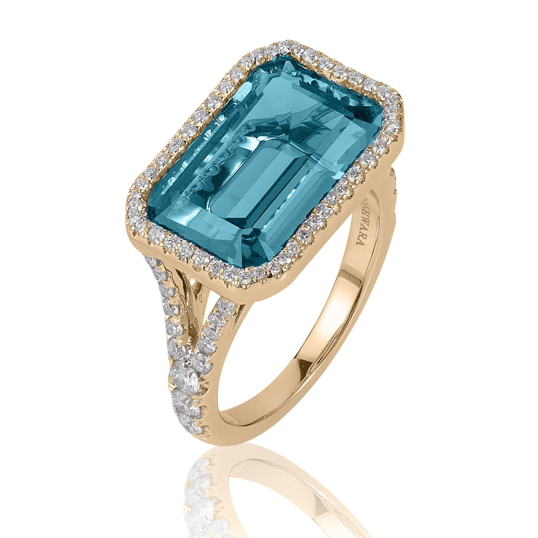 Blue Topaz Emerald Cut Bezel Ring