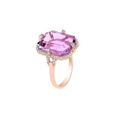 Lavender Amethyst Emerald Cut Ring with Diamonds