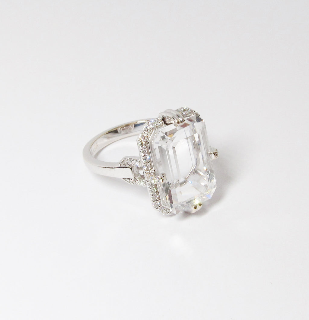 Rock Crystal Emerald Cut Ring