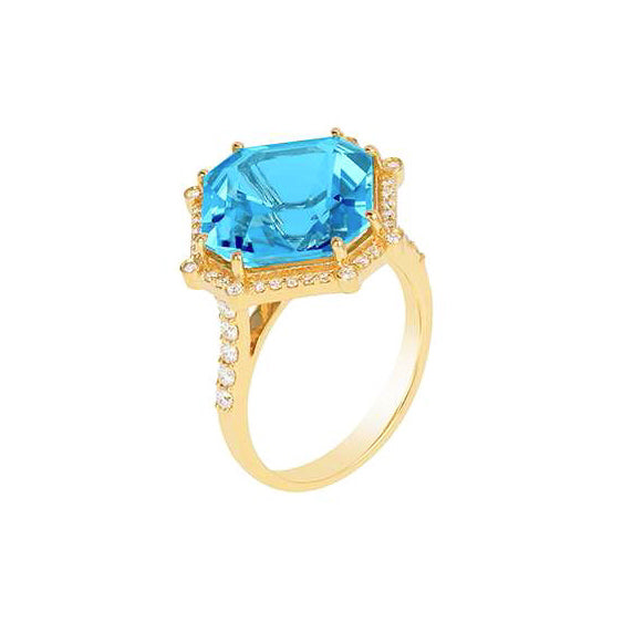 Blue Topaz Emerald Cut Ash Ring