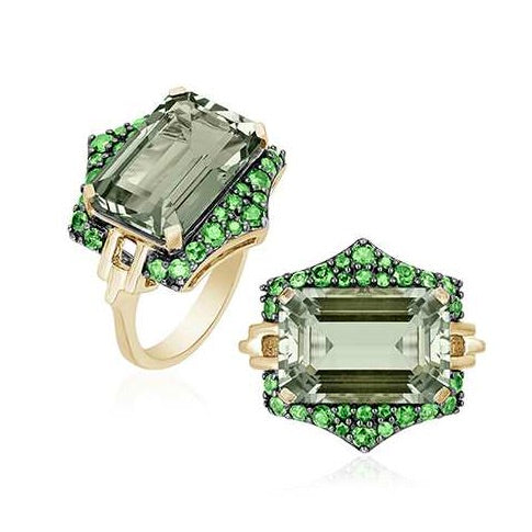 Prasiolite and Tsavourite Ring