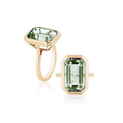 Prasiolite Emerald Cut Bezel Set Plain Gold Ring