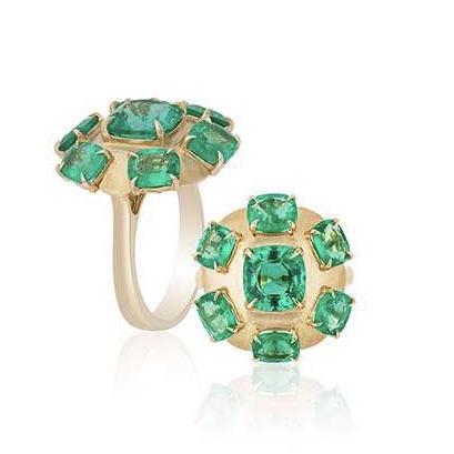 Emerald Cushion Cluster Ring