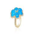 Pear Shape Turquoise Cab Flower Ring With Diamonds
