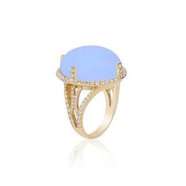 Blue Chalcedony Cabochon Ring With Diamonds