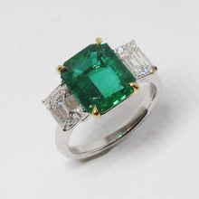 Load image into Gallery viewer, Emerald &amp; Diamond 3 Stone Ring
