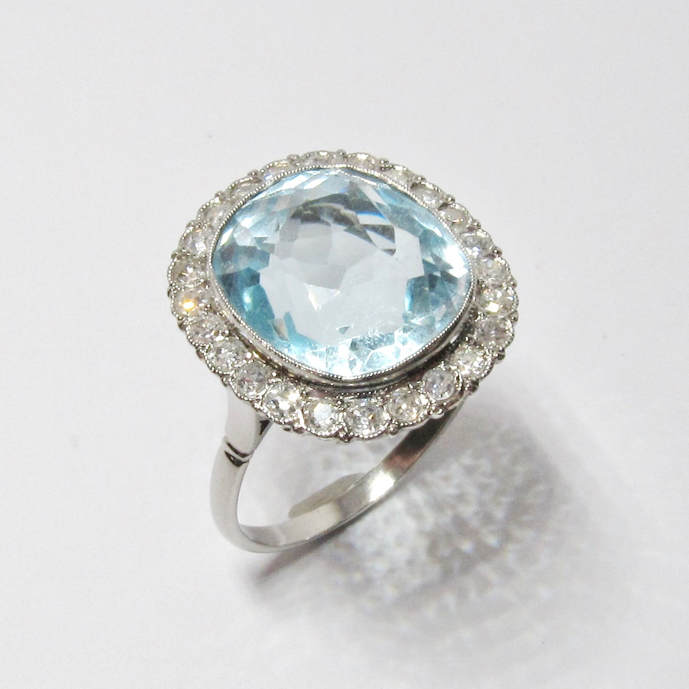 Light Blue Aquamarine Cushion Shape Ring