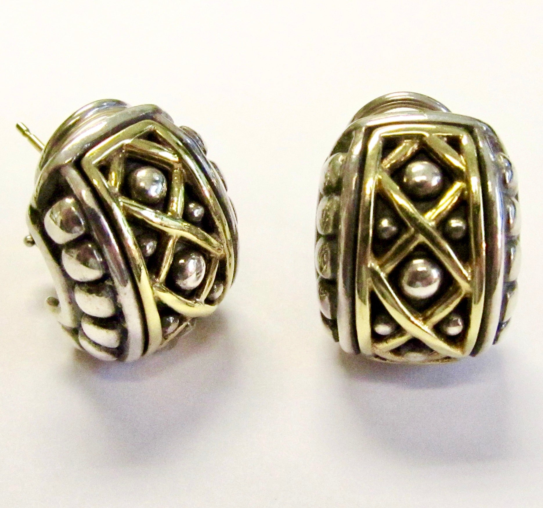 Estate Earrings, Sterling Silver & 18k Gold