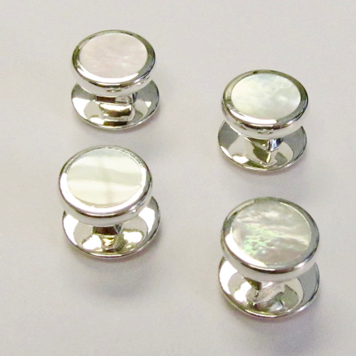 Sterling Silver Enml MOP Circle Shirt Studs