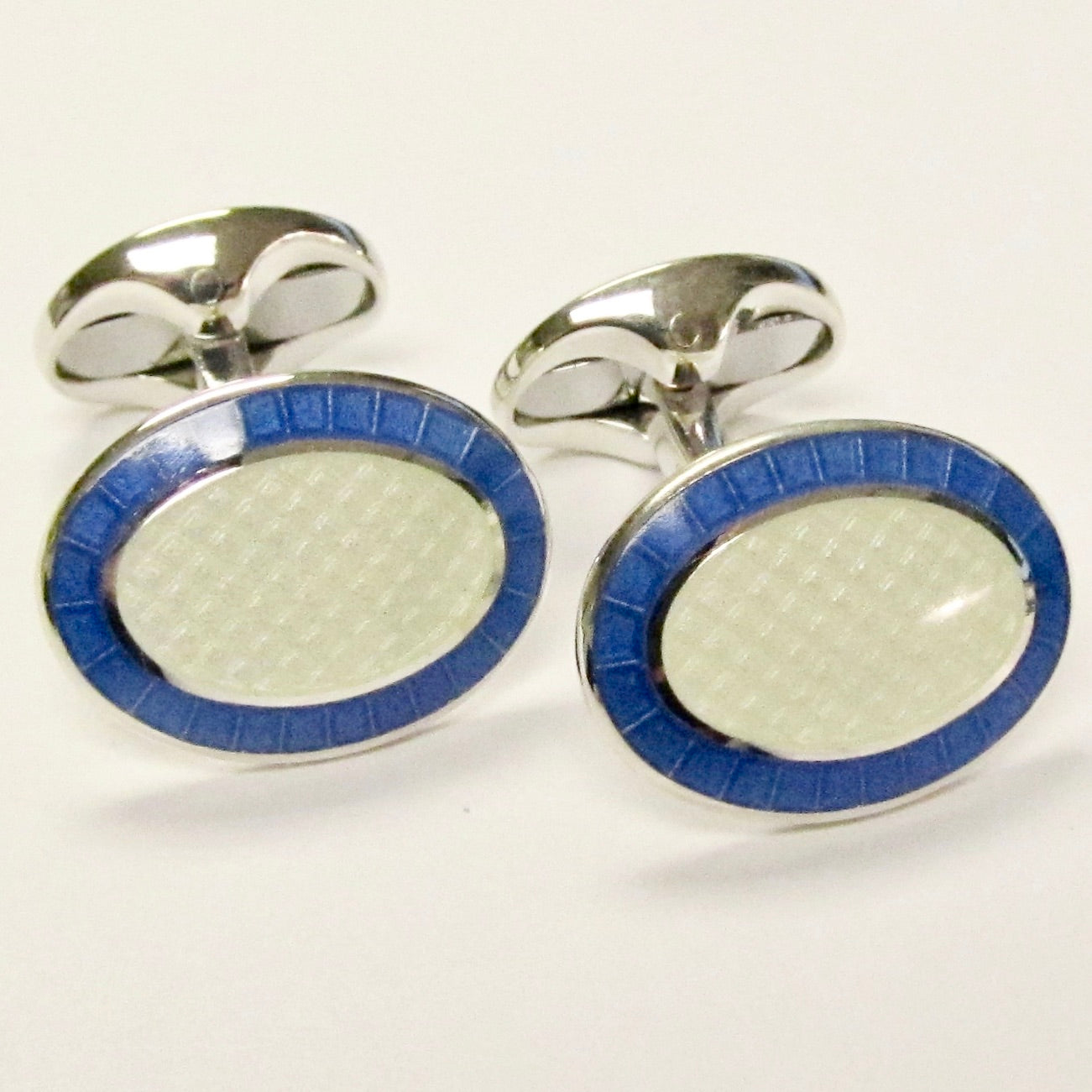 Blue & White Sterling Silver & Enamel Cufflinks