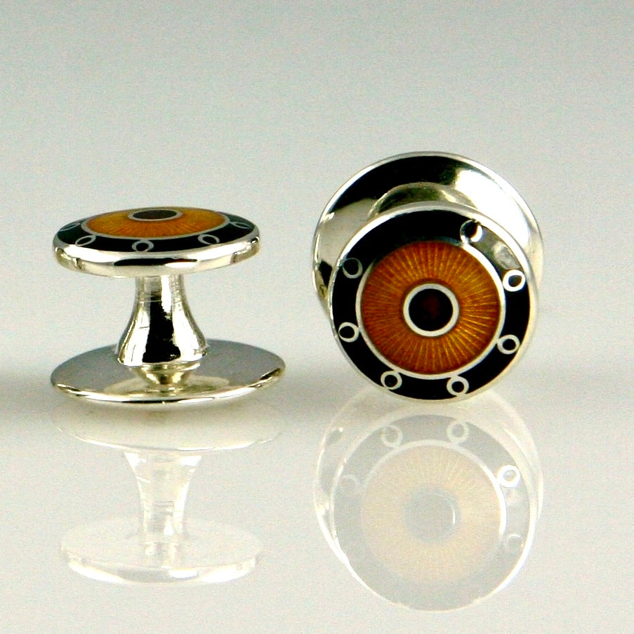Sterling Silver Enamel Red &  Black Shirt Studs