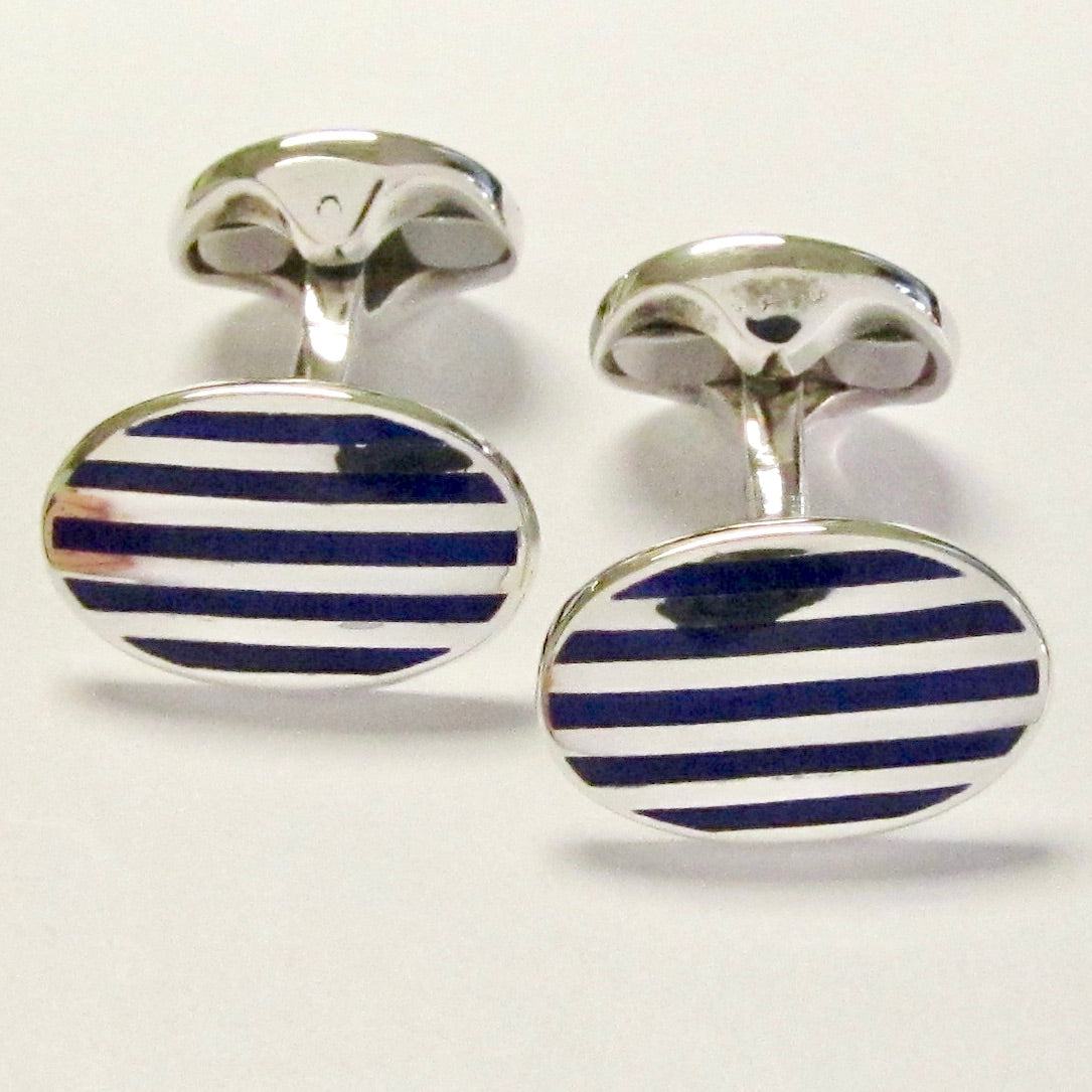 Sterling Silver Enamel Small Navy Stripe Cufflinks