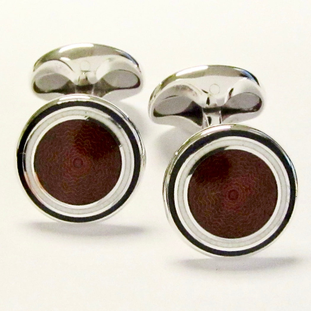 Sterling Silver Enamel Round Cufflinks